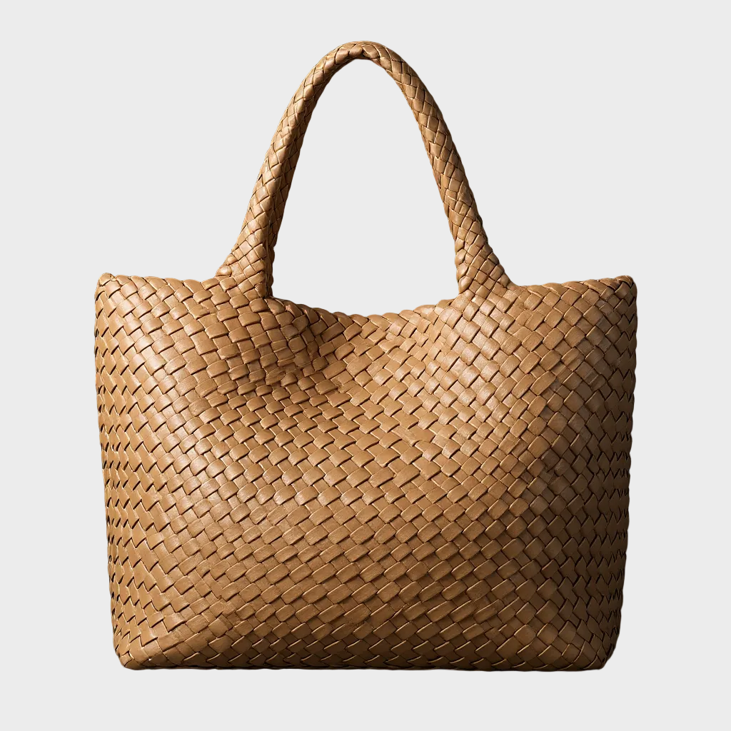 Women's woven tote bag with braided shoulder handles