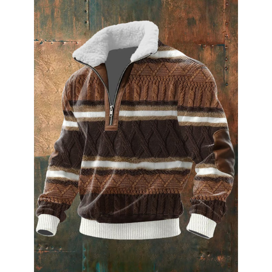 Men's Sherpa Collar Quarter-Zip Colourblock Sweater