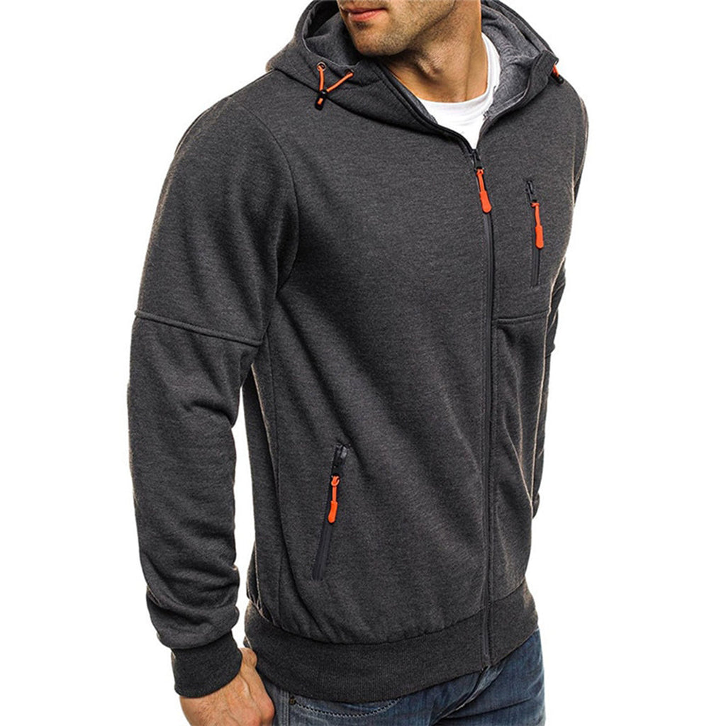 Sweat à capuche pour homme entièrement zippé avec poches zippées contrastantes