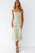Floral Jacquard Square Neck Slip Midi Dress