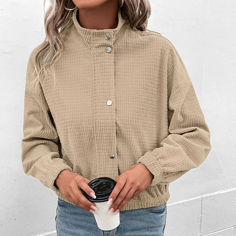Women's Textured Waffle Knit Button Jacket