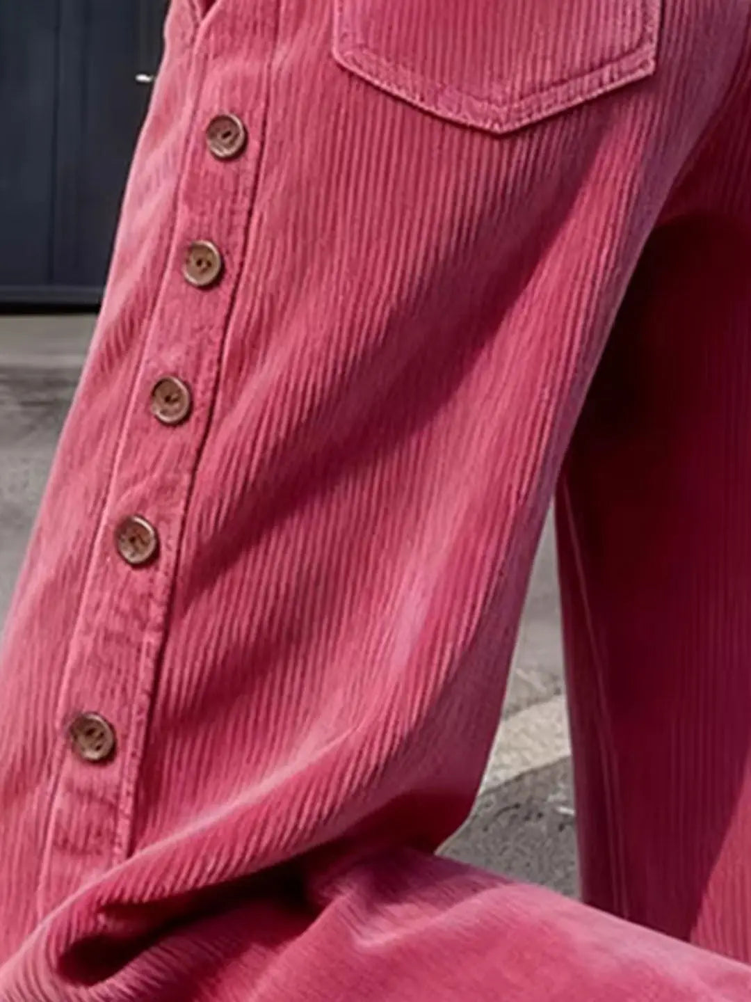 Women's Corduroy Side Button High Waisted Wide Leg Trousers