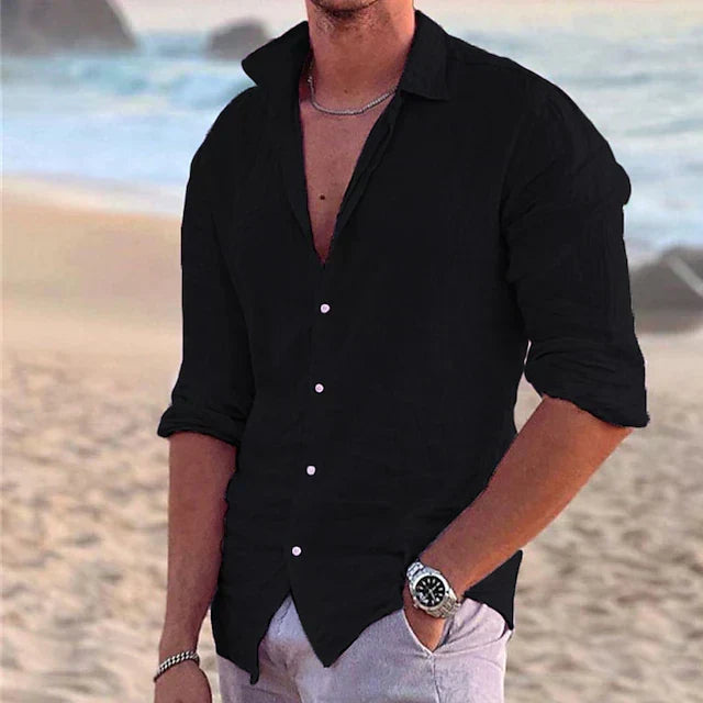 Chemise en lin à manches longues avec col pointu