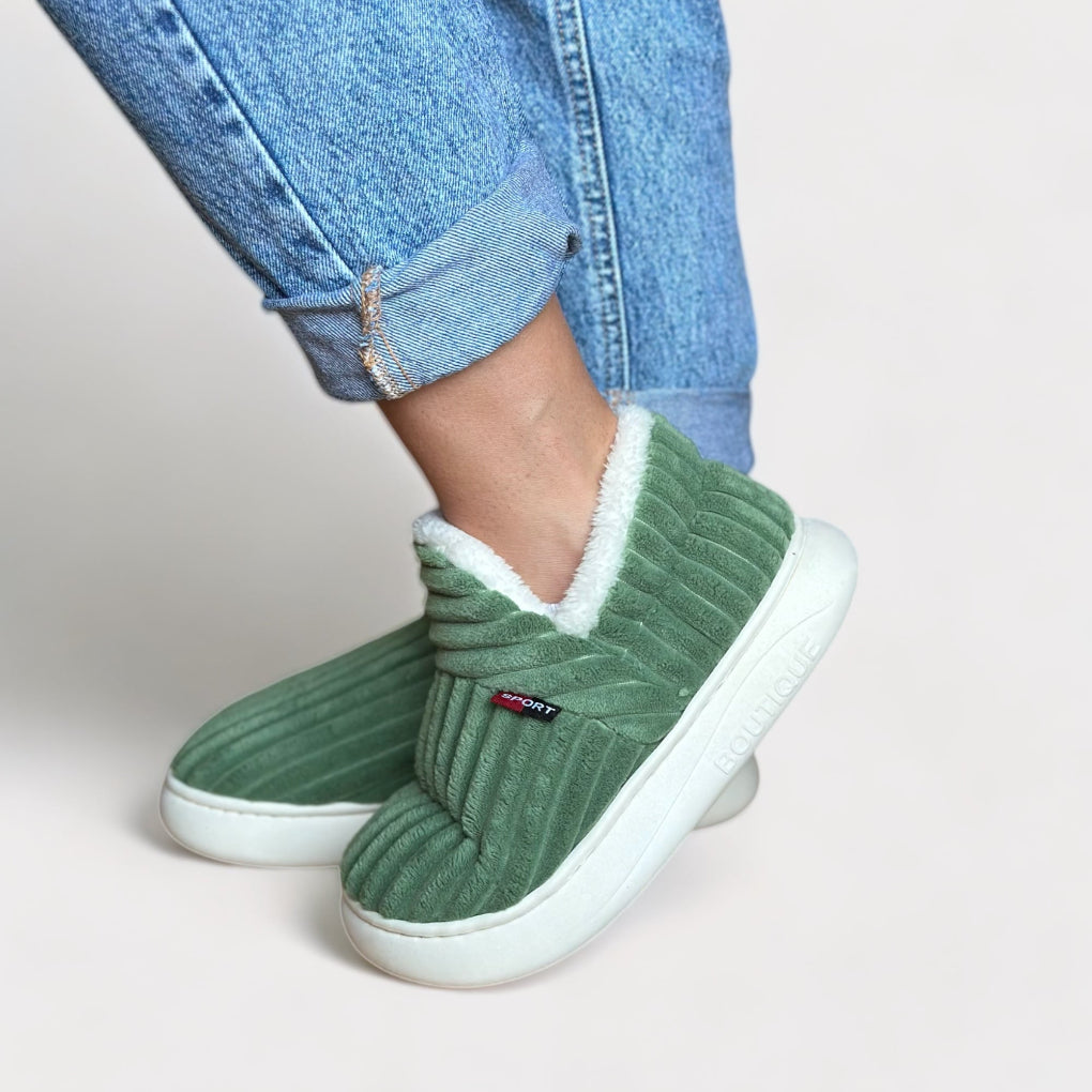 Bottines chaussons à plateforme côtelées et doublées en polaire