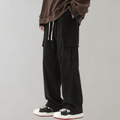 Wide Leg Corduroy Cargo Trousers with Drawstring Waist