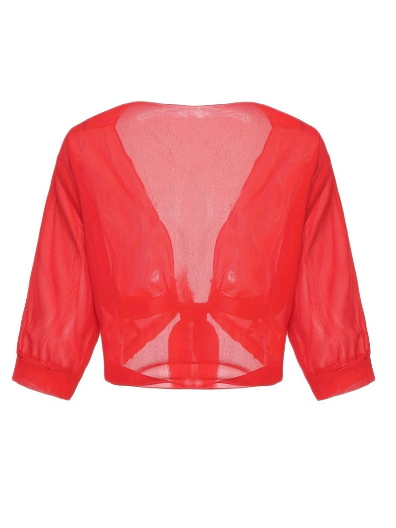 Sheer Tie-Front Cropped Chiffon Cardigan