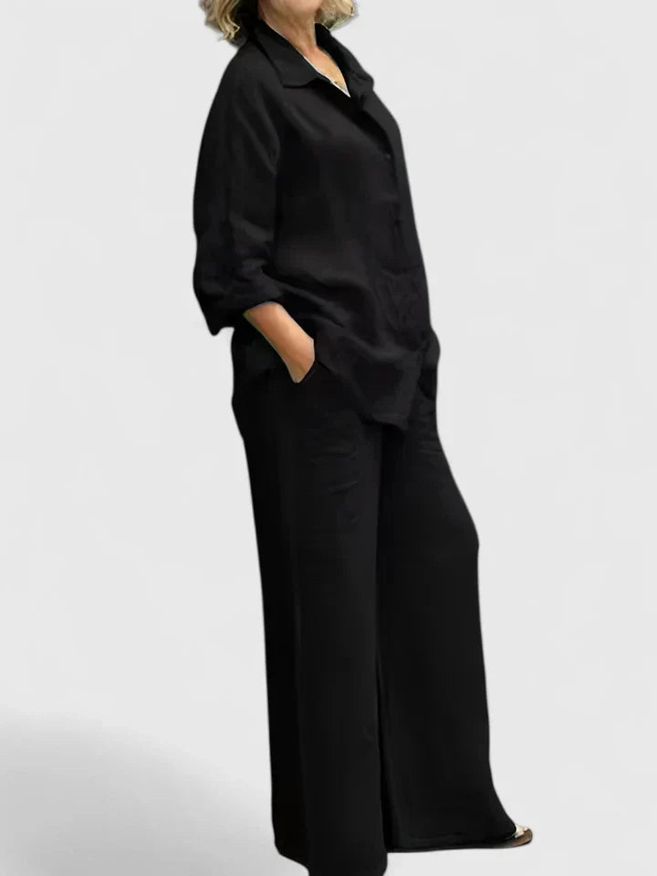 Relaxed Button-Front Shirt & Wide-Leg Trouser Set