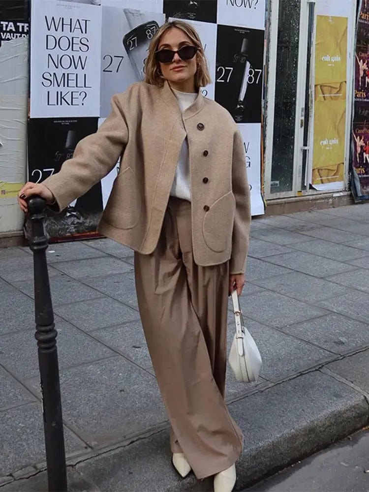 Women's Boxy Wool-Look Jacket with Round Pockets