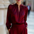 Women's Satin V-Neck Gathered Shoulder Blouse