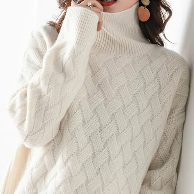 Women's Oversized Turtleneck Cable Knit Sweater