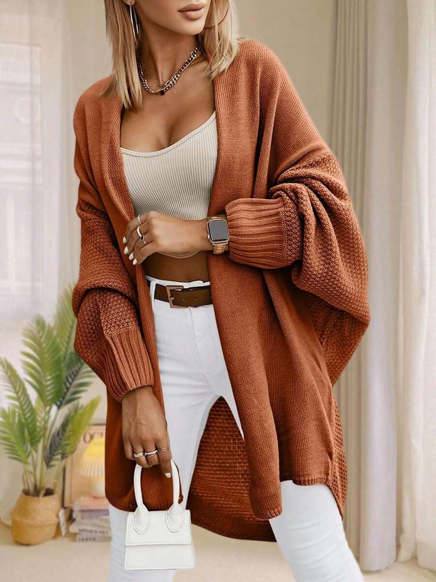 Women's Batwing Sleeve Textured Knit Longline Cardigan