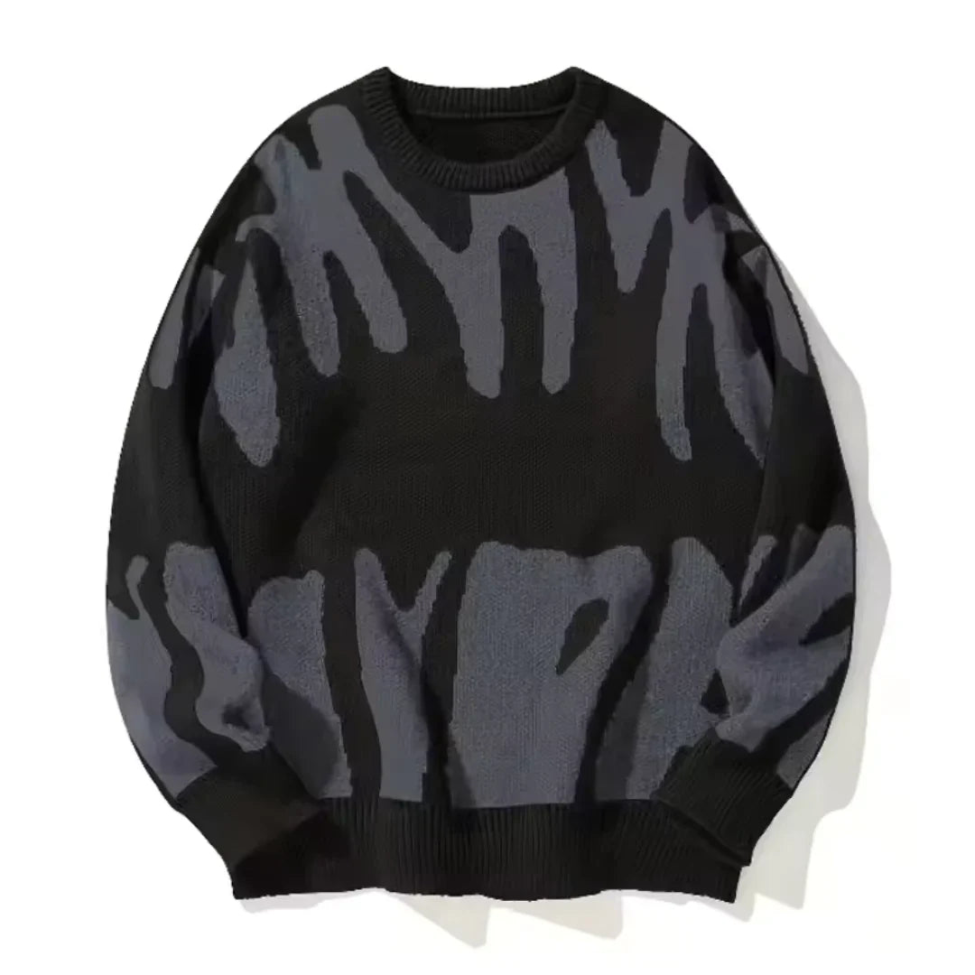 Men's Graphic Knit Crew Neck Sweater with Abstract Print