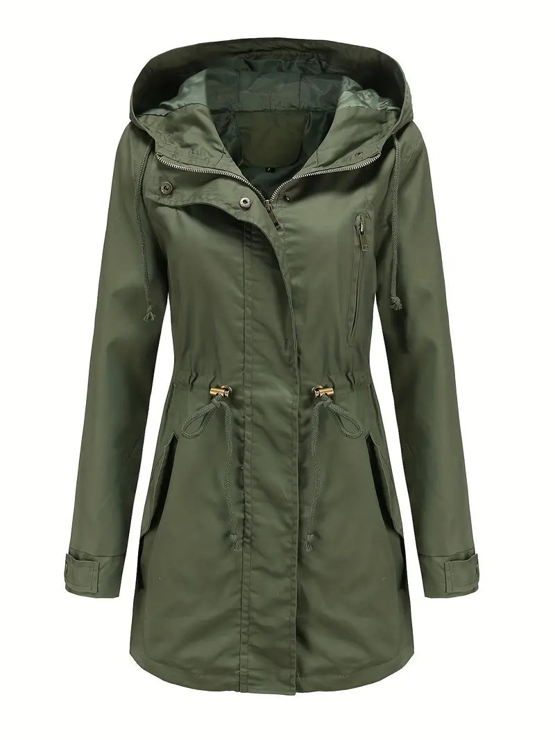 Women's Lightweight Hooded Drawstring Waist Parka Jacket