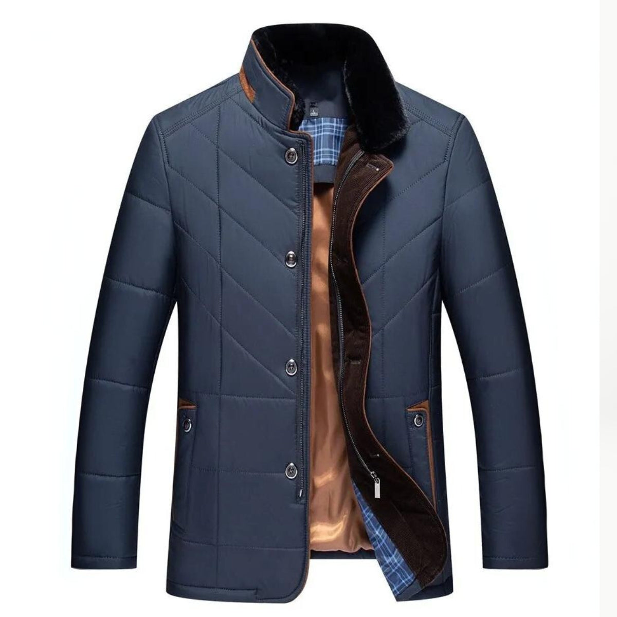 Veste matelassée rembourrée pour homme avec col en fausse fourrure