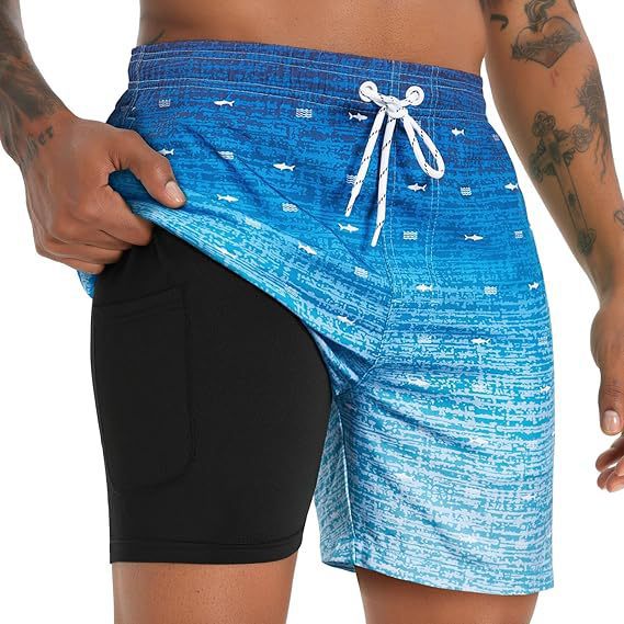 Short de bain 2-en-1 à imprimé palmiers, avec doublure de compression
