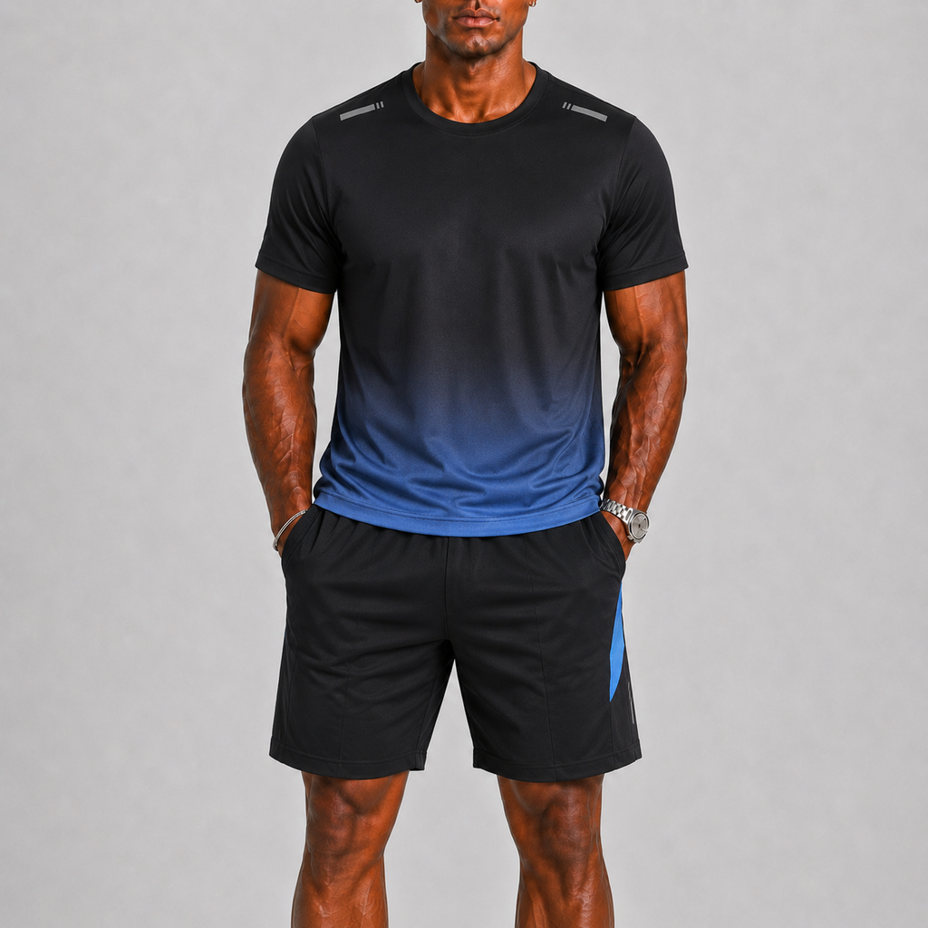 Ombre Athletic Tee and Shorts Two Piece Set