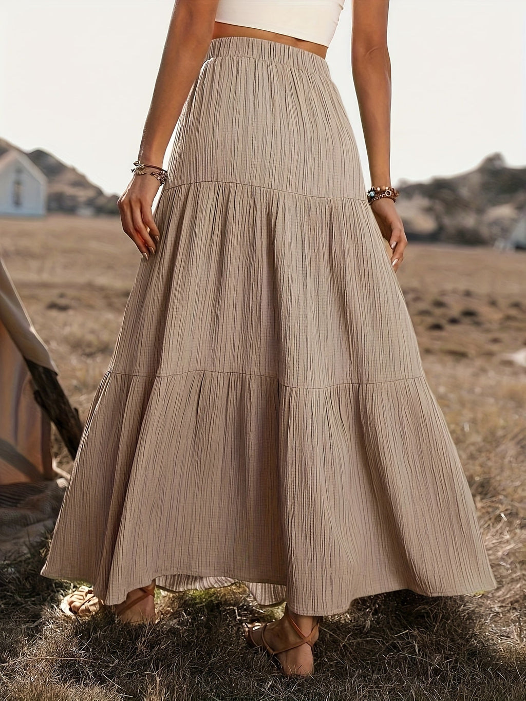 Tiered Boho Maxi Skirt with Button Front Detail