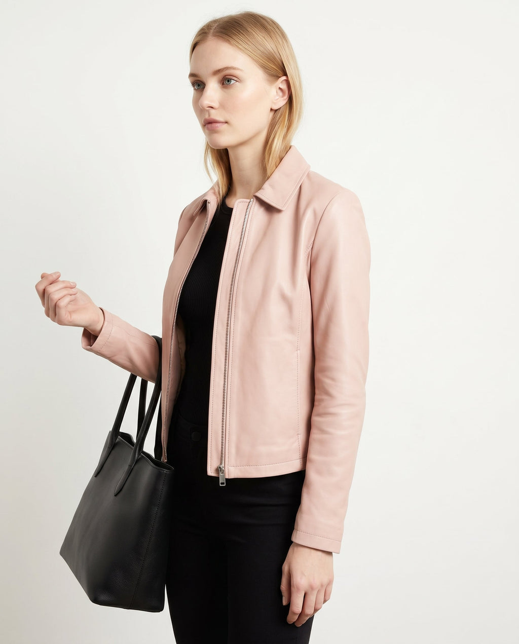 Veste zippée ajustée sans col pour femme