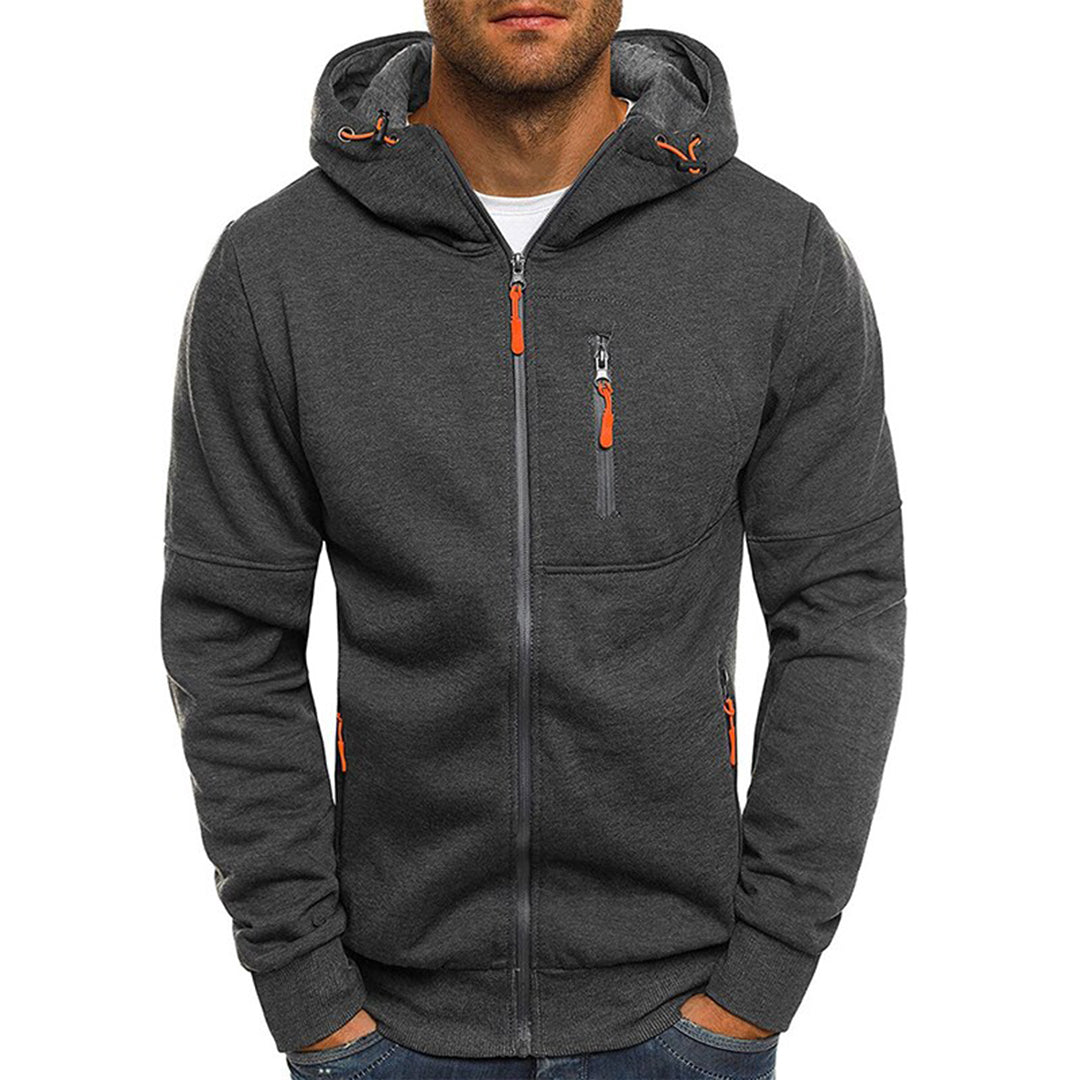 Men's Full Zip Hoodie with Contrast Zip Pockets