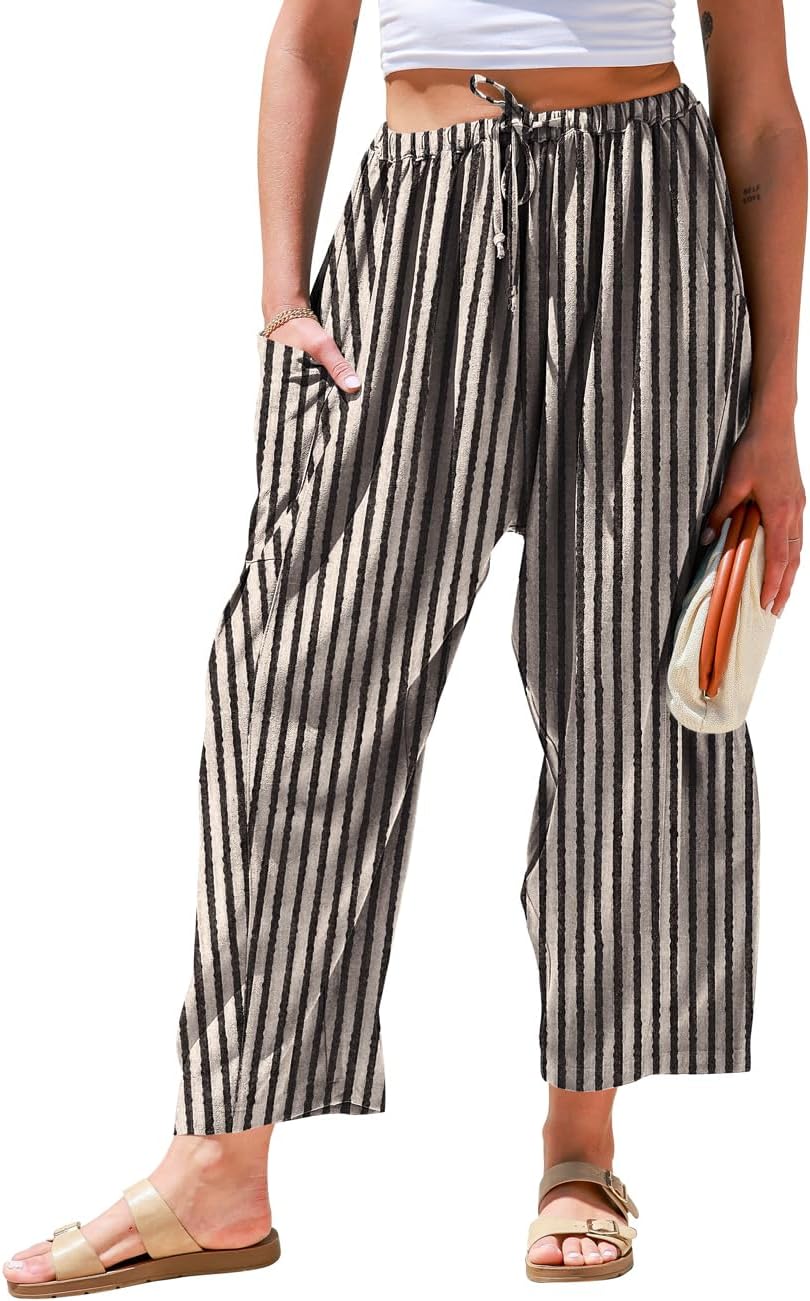 Tiger Print Bikini and Striped Wide Leg Pants Set