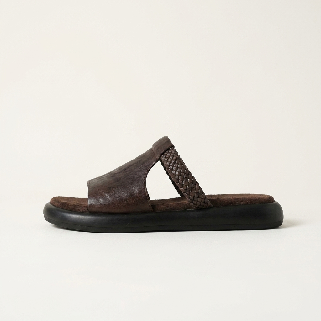 Women's Woven Strap Leather Slide Sandals