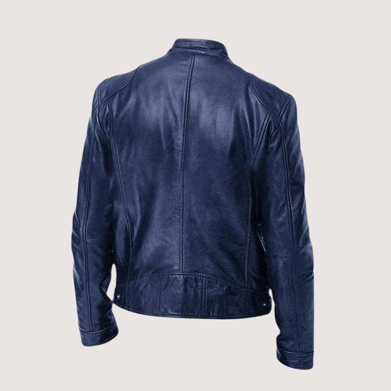 Men's Faux Leather Snap-Collar Racer Jacket