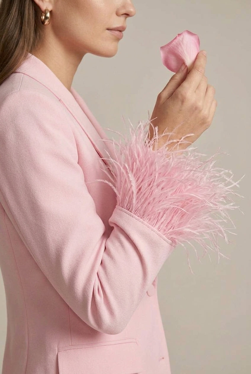 Women's Feather Cuff Tailored Blazer and Trouser Set