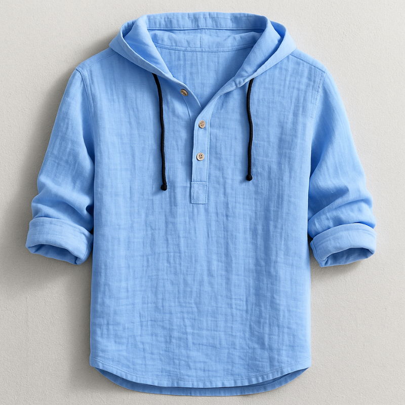 Men's Linen Hooded Henley Shirt