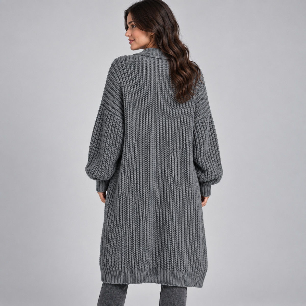 Women's Longline Chunky Knit Open Cardigan