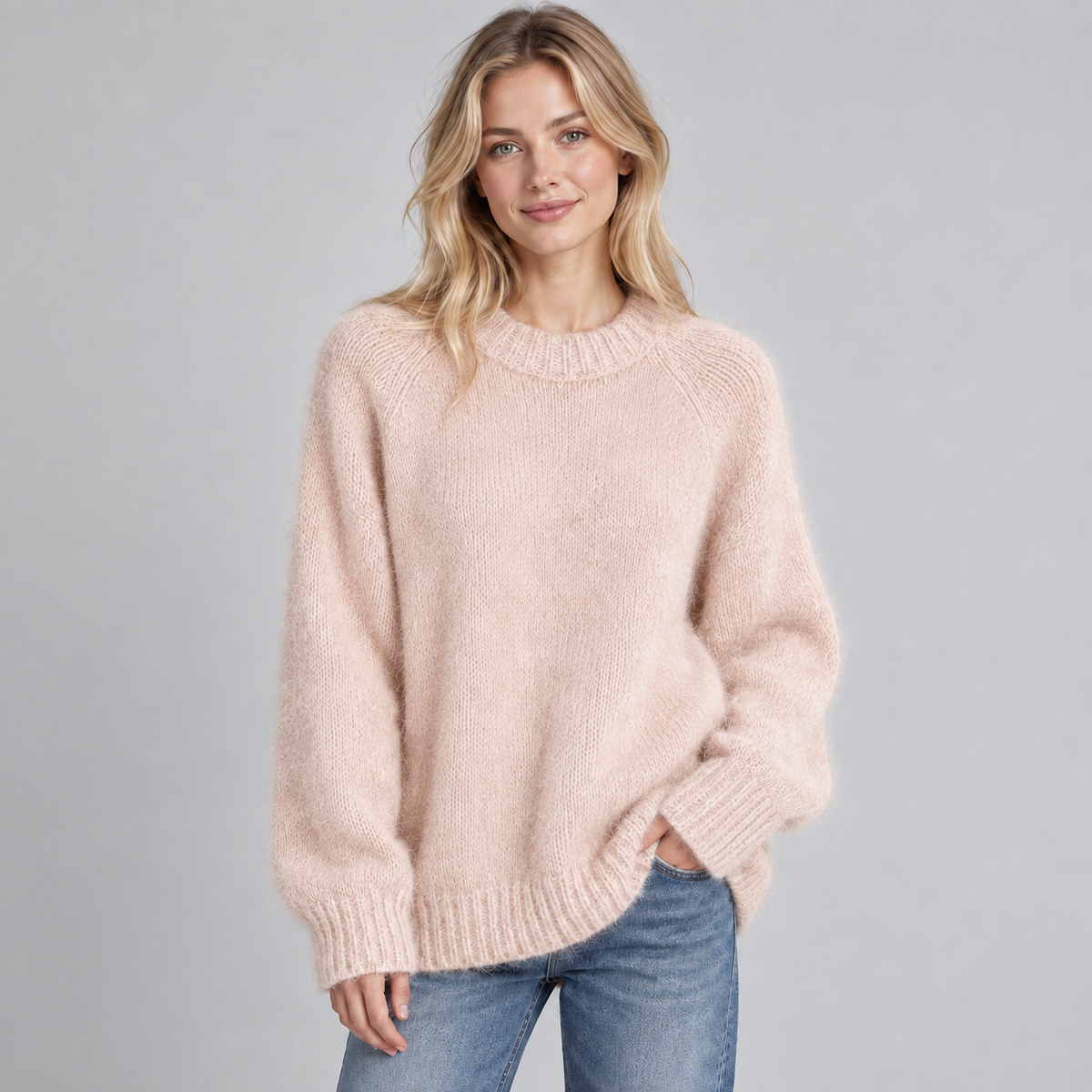 Women's Oversized Fuzzy Knit Crewneck Sweater