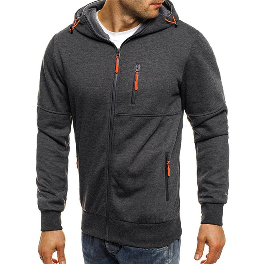 Sweat à capuche pour homme entièrement zippé avec poches zippées contrastantes