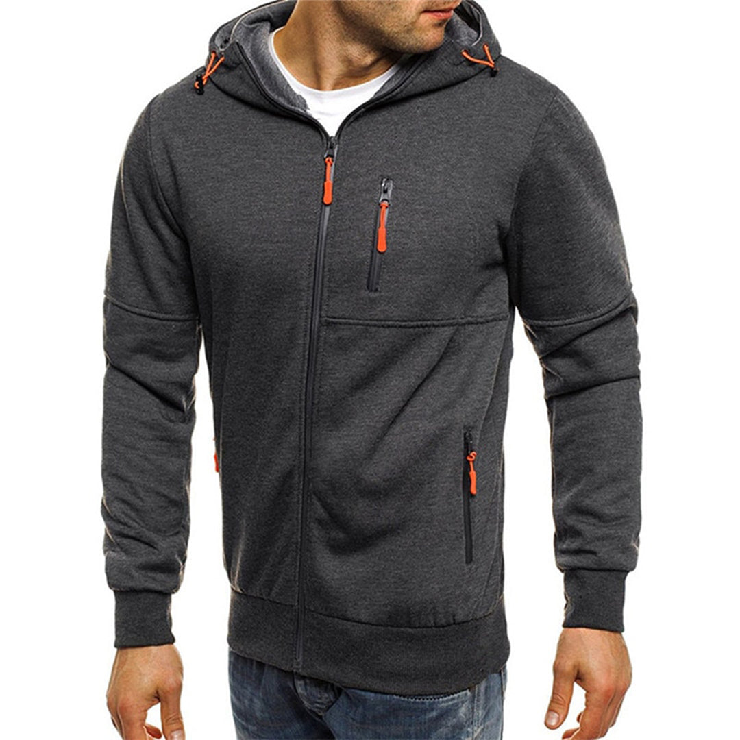 Sweat à capuche pour homme entièrement zippé avec poches zippées contrastantes