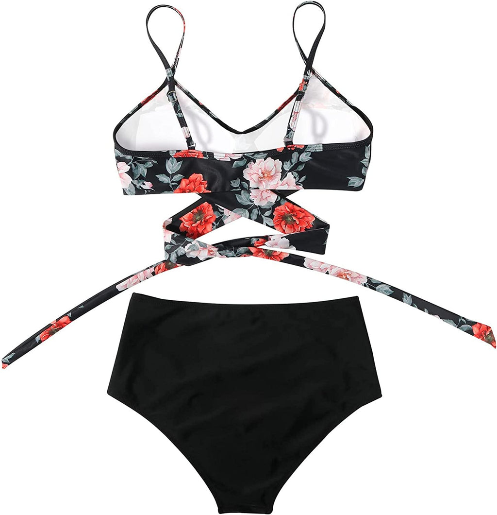 Floral Print Twist Front High-Waisted Bikini Set