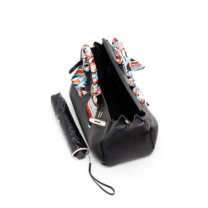 Structured Turn-Lock Tote Bag with Padlock Detail