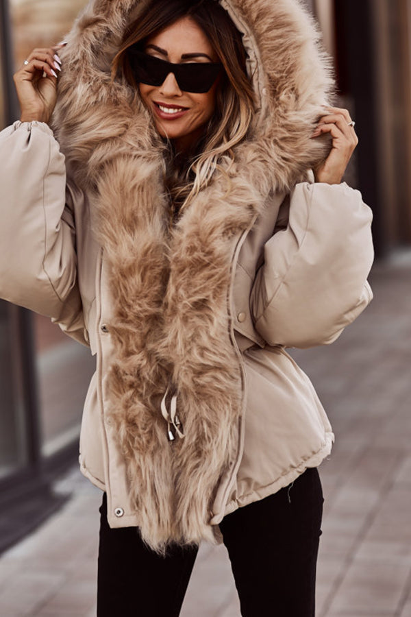 Women's Faux Fur Trim Hooded Puffer Jacket