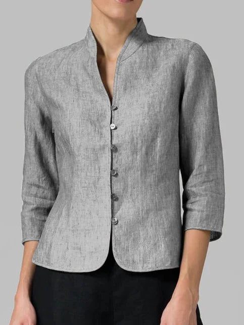 Women's Fitted Textured Blouse with Stand Collar
