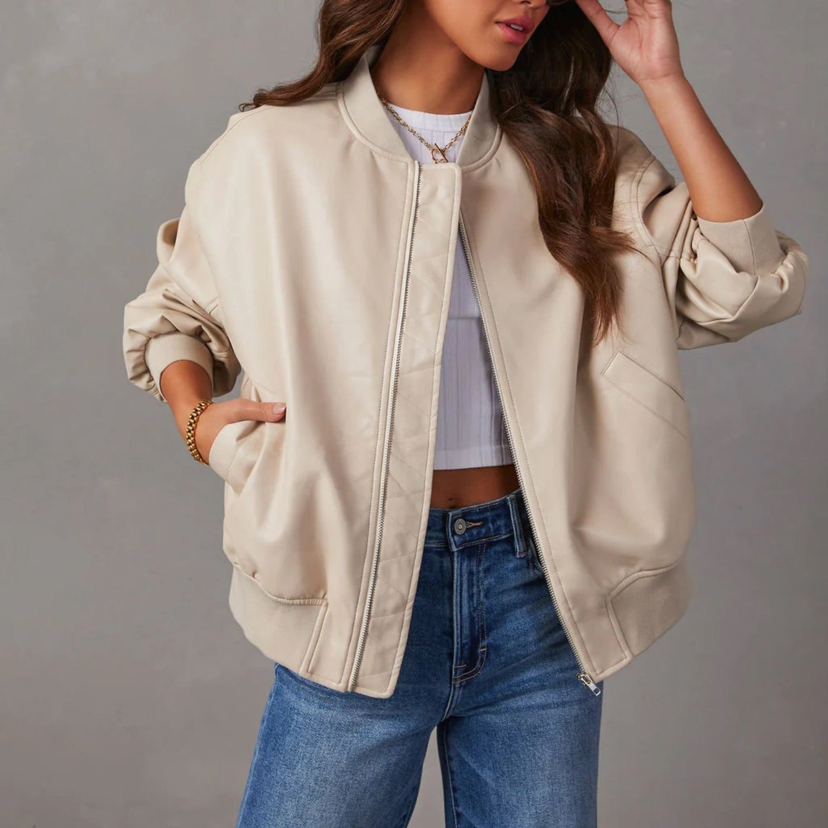 Women's Vegan Leather Relaxed Bomber Jacket