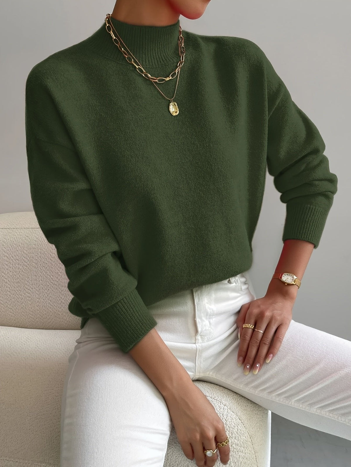 Women's Mock Turtleneck Relaxed Fit Long Sleeve Sweater