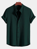 Men's Textured Knit Short Sleeve Band Collar Shirt