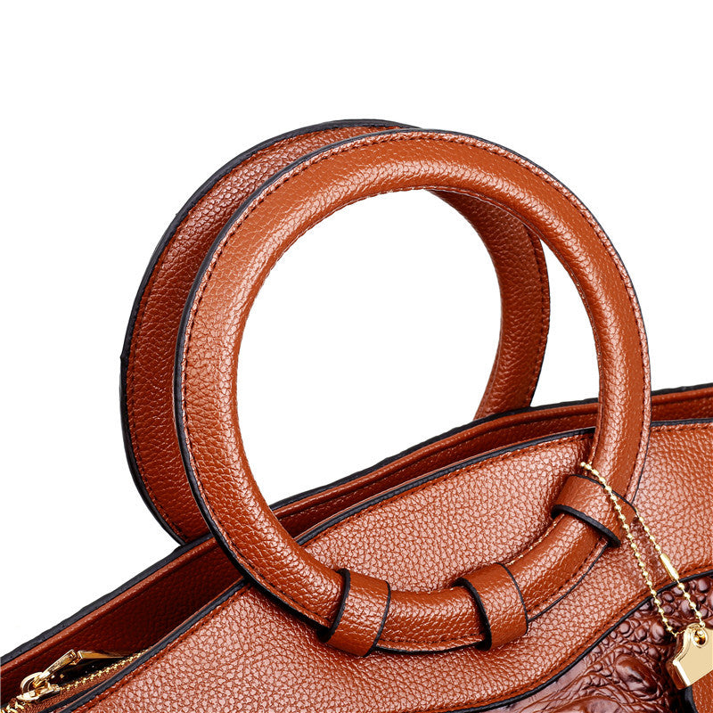 Croc Embossed Round Handle Structured Tote Bag