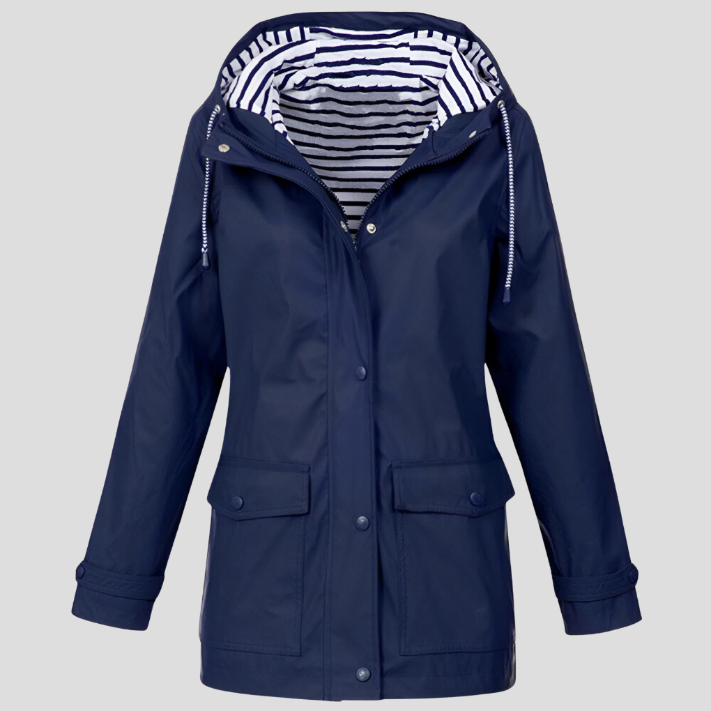 Women's Hooded Rain Jacket with Striped Lining
