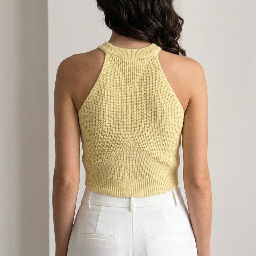 Ribbed Knit Halter Neck Crop Top