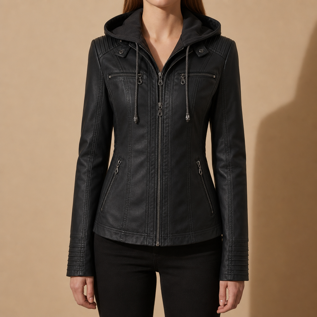 Women's Fitted Hooded Zip-Up Moto Jacket