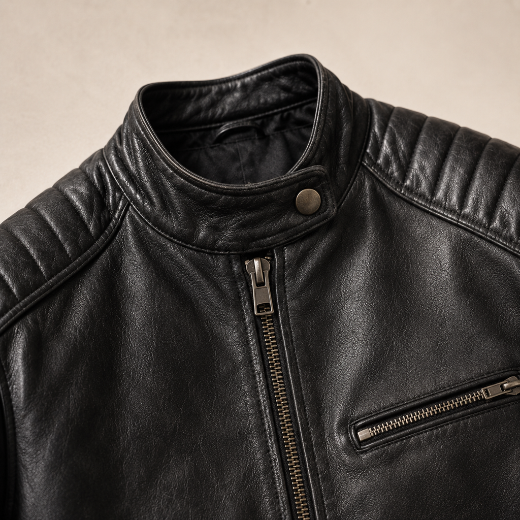 Men's Quilted Shoulder Faux Leather Racer Jacket