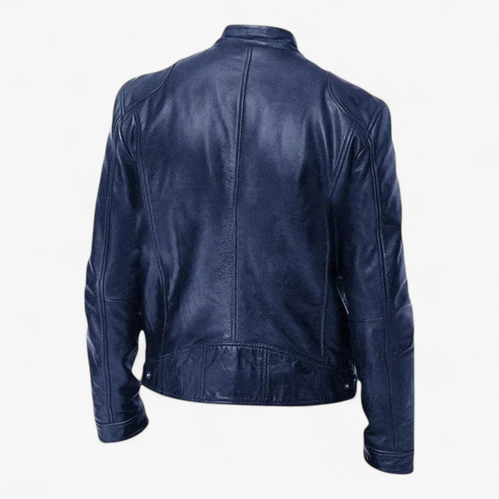Men's Faux Leather Snap-Collar Moto Jacket