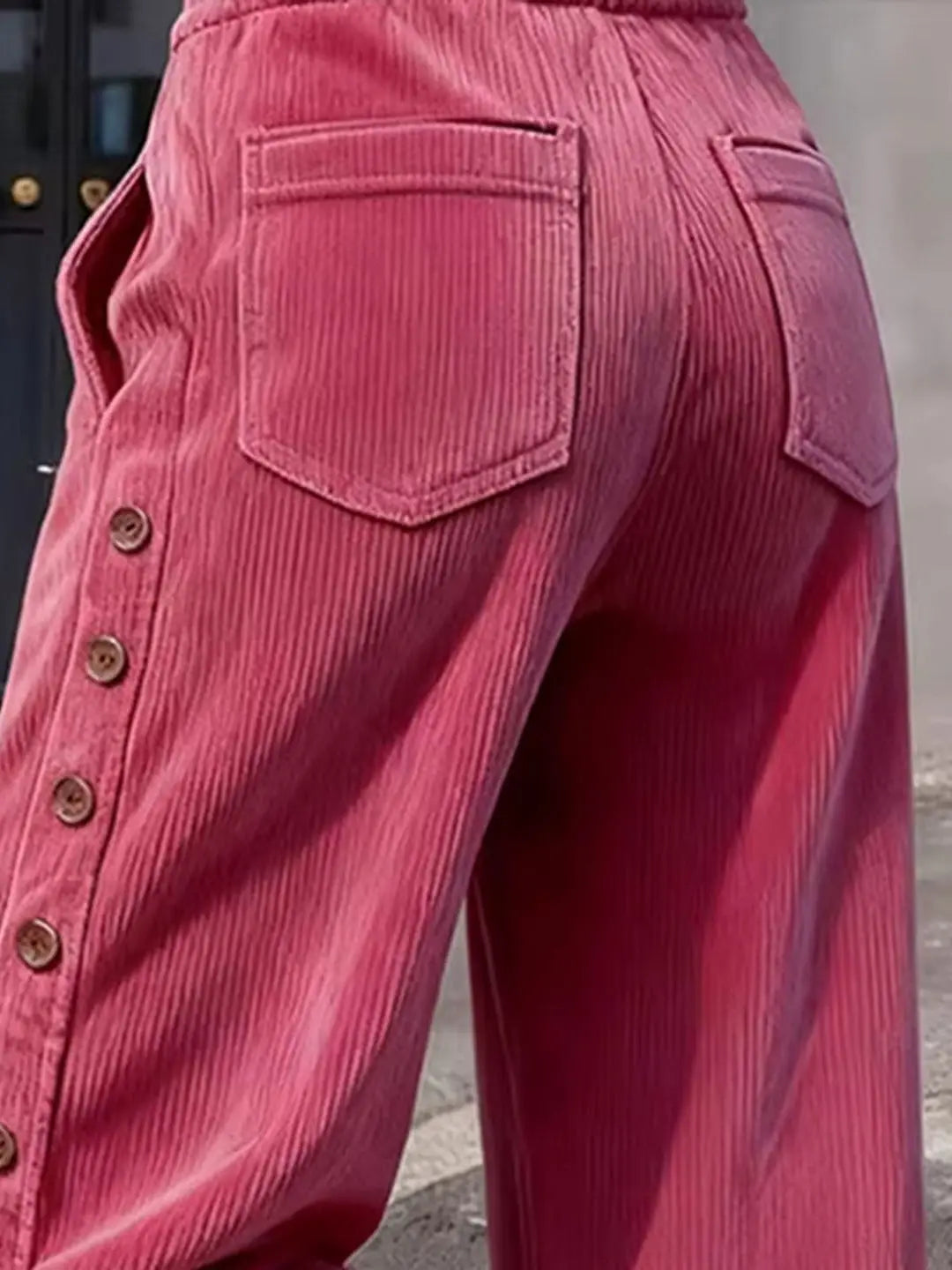 Women's Corduroy Side Button High Waisted Wide Leg Trousers