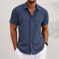 Linen Blend Short Sleeve Shirt with Point Collar
