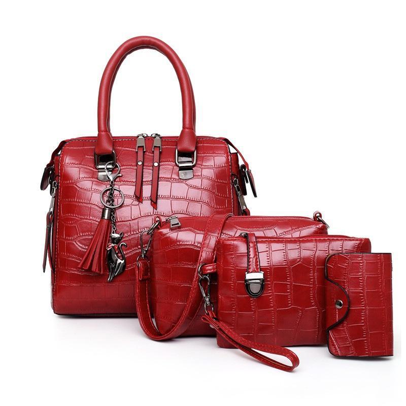 Croc Embossed 4-Piece Handbag Set with Crossbody Bags