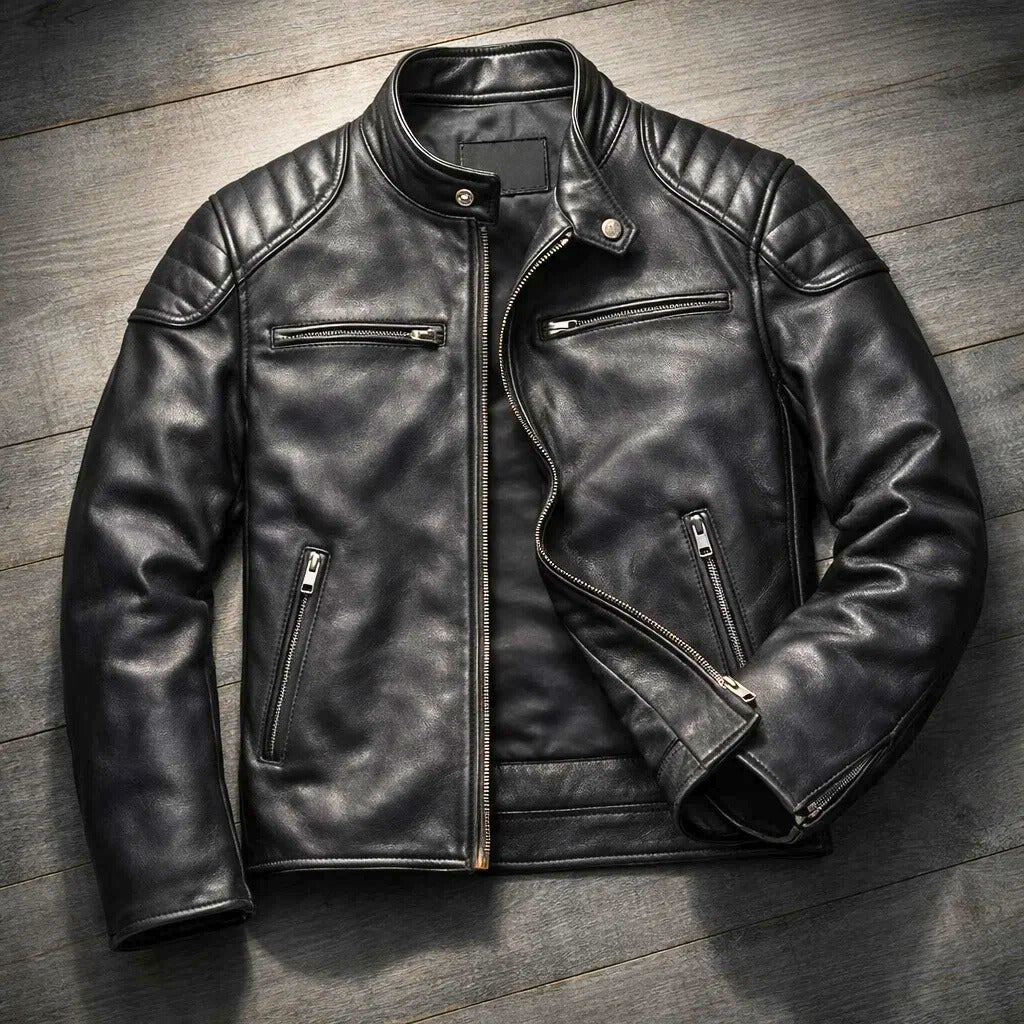 Men's Quilted Shoulder Faux Leather Racer Jacket