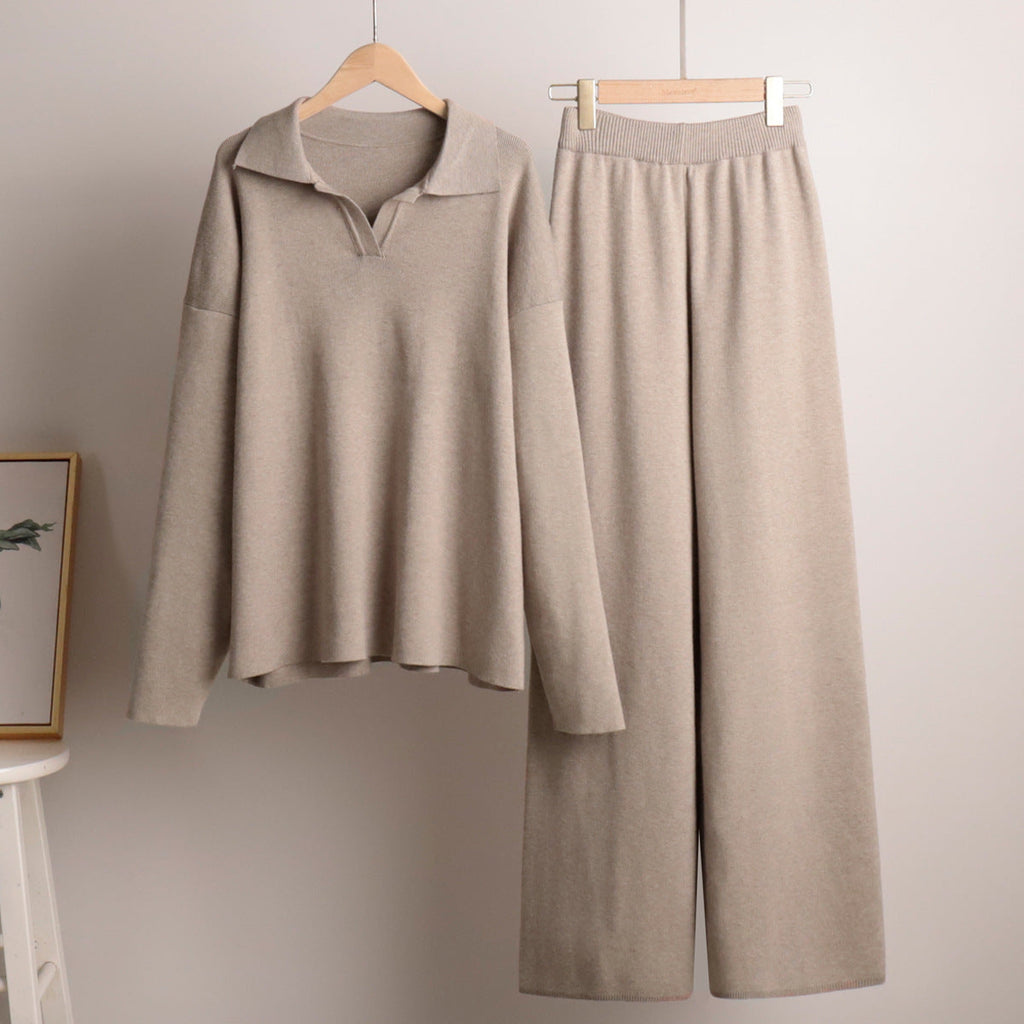 Women's Oversized Knit Set with Polo Collar